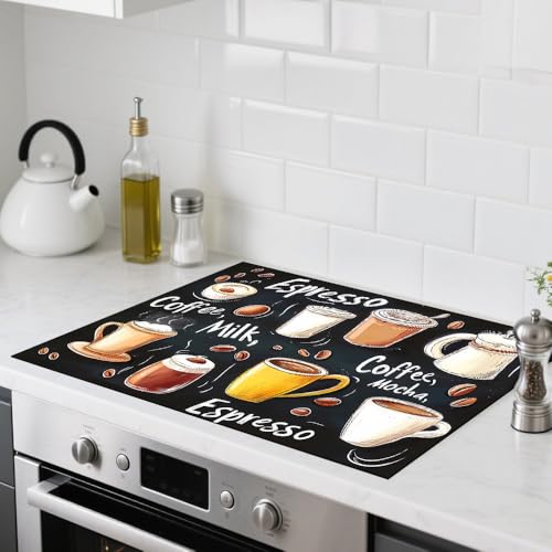 Image of Nuxovilar Stove Top Cover for Electric Stove, 20x28 Inch Polyester Glass Cooktop Protector with Coffee Drink & Cup Motif, for Kitchen Decor & Daily Use