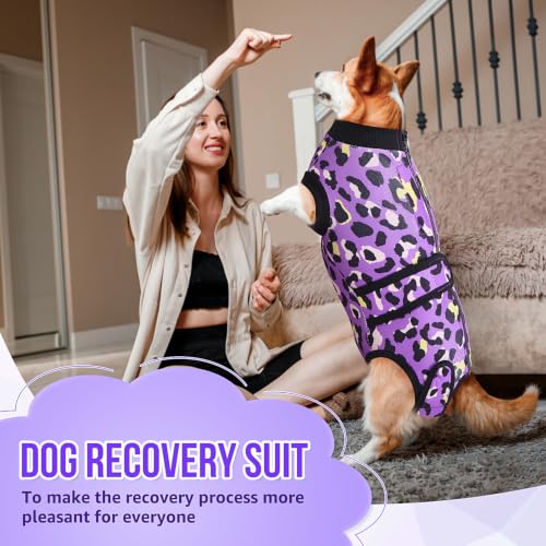 Image of Lukovee Recovery Suit for Dogs, Female Male Spay Neuter Post Surgery Suit | Zipper on Onesie,Soft Breathable, Adjustable Abdominal Wounds Prevent Licking, Cone E-Collar Alternative (Purple Leopard, S)