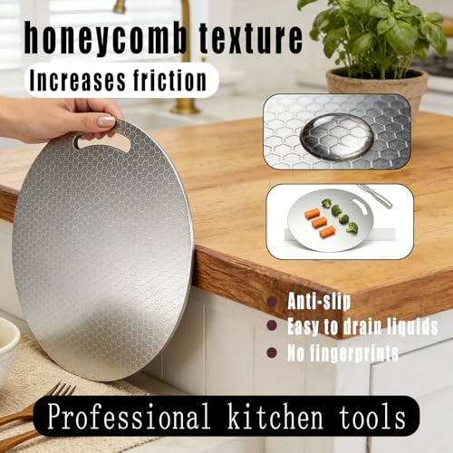 Tablas de Cortar Versátiles para Cocina, Set de 2 Piezas de Acero Inoxidable 316 Grado Alimentario, Redondas, Doble Cara, Diseño de Malla Antirayado, Ideal para Carnes, Verduras y Frutas (Honeycomb) miniatura 2