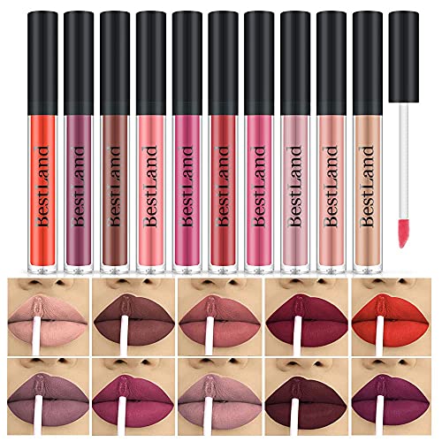 10pcs/Set Makeup Matte Lipstick Lip Kit, Velvety Liquid Lipstick Waterproof Long Lasting Durable Nude Lip Gloss Beauty Cosmetics Set