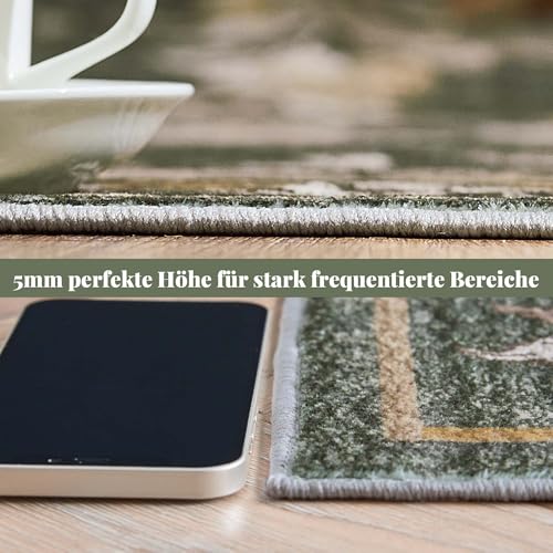 TOPICK Blume Fußmatte Waschbar Fussmatte Innen Kurzflor Retro Vintage Orange-Grün Romantisch Teppich 60x90cm Antibakterieller Faltbar rutschfest Türmatte für Haustür Küche Patio Flur Schlafzimmer