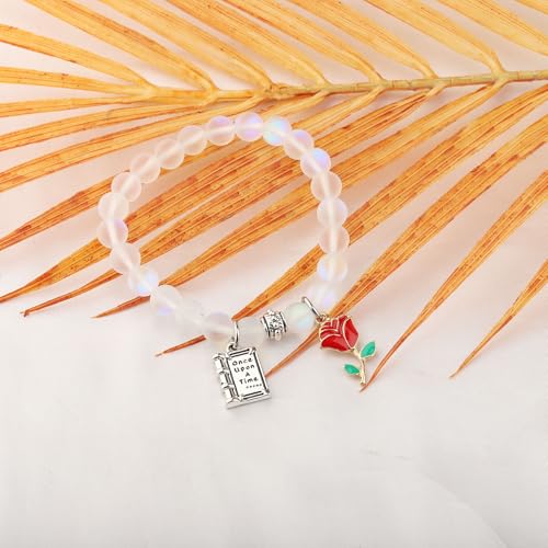 AKTAP Beauty B-ast Movie Inspired Earring Rose Book Charm Jewelry for Princess Fans3