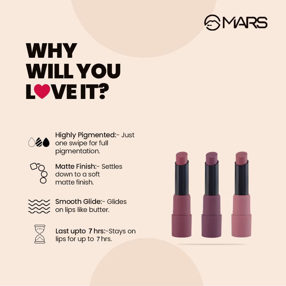 Mars Matte Lippenstift, 03 Pflaume für langanhaltendes Make-up je 3,2 g 3er Set - Bild 3 von 8