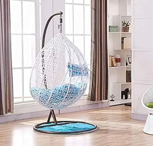 Image of Single Seater Swing Chair with Stand and Cushion Hammock Swing for Adult Outdoor Indoor Garden Living Room Balcony Hanging Chair (Sky Blue)