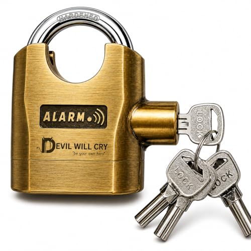 DEVIL Will Cry 110dB Alarm Padlock, Solid Brass, Motion Sensor, Anti-Theft Security Lock with 3 Keys for Gate, Shutter, Bike & Home