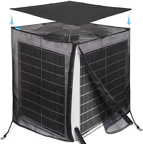 Joiish Air Conditioner Cover Full Mesh With Detachable Waterproof Top, Breathable & All Seasons, 28 x 28 x 32 Inch Outside Central AC Unit Protector Against Leaves, Weeds, Cottonwood and Debris