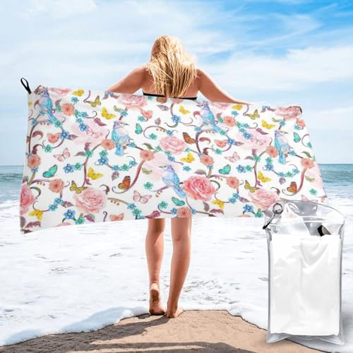 Serviette de bain microfibre oiseau au design floral élégant