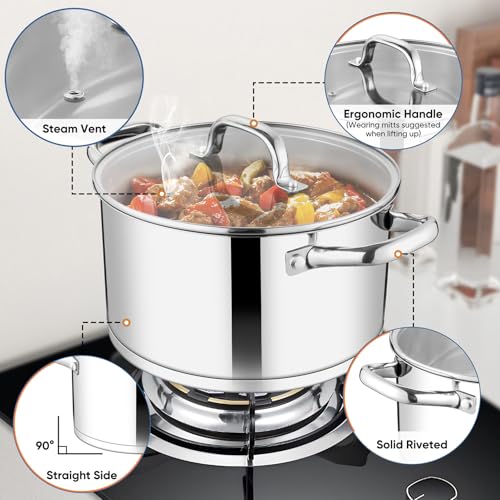 Teamfar Stainless Steel Stock Pot, 4-Quart Tri-Ply Base Stockpot Cooking Pasta Pot With Lid, For Induction Gas Glass Electric thumb #2