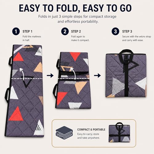 Image of Rhythm 3 Layer 1 Inch Foldable Mattress | Portable Lightweight Foam Bed | Comfortable Floor Sleeping Mat | Space Saving Design | Guest Bed Travel Camping Home Use | Multicolor 72x60x1