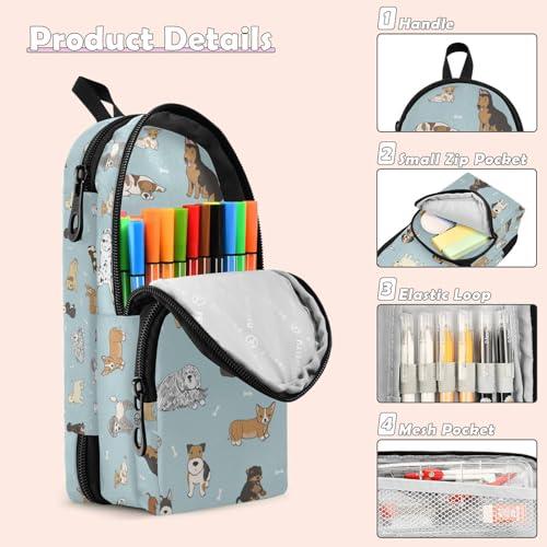 Image of ZAZYXTJ Cute Puppy Dog Standing Large Capacity Pencil Case 3 Compartment Pen Pouch Storage Canvas Makeup Bag for School Office Teen Girl Boy Men Women
