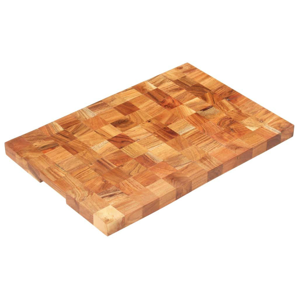Tabla de cortar de madera maciza de acacia, 60 x 40 x 3,8 cm, con ranura para zumo, diseño de bloque, para cortar verduras, carne, pescado, cuchillo suave
