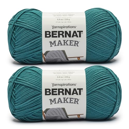 Image of Bernat Maker Teal Yarn - 2 Pack of 250g /8.8oz - 72% Cotton 28% Nylon - #5 Bulky - 290m /317Yards - for Knitting, Crochet and Amigurumi