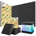 LEIYER Acoustic Panels 12 pack Pyramid Self-Adhesive Upgrade,2"X12"X12" Sound Proof Foam Panels for Walls Quickly-Expand,Acoustic Wall Panels High Density Sound Absorbing for Gaming&Studio Decor,Black