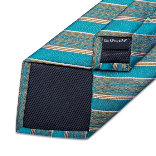 Image of DiBanGu Striped Tie Set for Men Silk Woven Plaid Necktie and Pocket Square Cufflinks Business Wedding