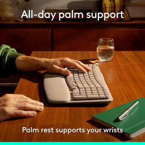 Image of Logitech Wave Keys Wireless Ergonomic Keyboard with Cushioned Palm Rest, Comfortable Natural Typing, Easy-Switch, Bluetooth, Logi Bolt Receiver, for Multi-OS, Windows /Mac - Sand