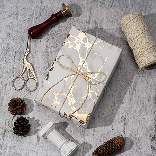 Maypluss Wrapping Paper Roll - Mini Roll - 17.3 Inch X 120 Inch Per Roll - 3 Different Marble With Gold Foil Design (43.2 Sq.ft.ttl) #TOP5
