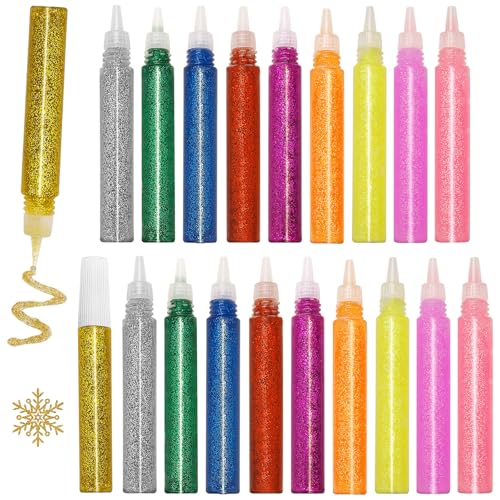 Glitter Glue Pens 20 Pcs Glitter Pens for Arts and Crafts Rainbow Glue Stick for DIY Bottle Decor Projects Scrapbooking Grad Caps Cards Decorating Supplies
