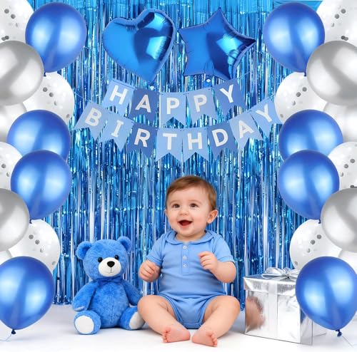 Image of Ecolley Blue Birthday Decorations for Children Boys Him Men Boys Girls Women, Happy Birthday Balloons for Party Decor Birthday Party Supplies