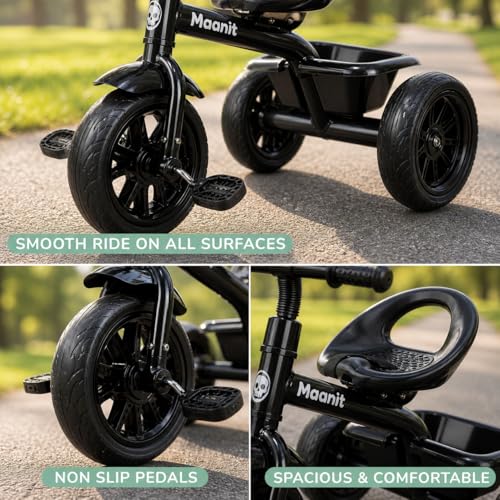 Image of Maanit Kids Tricycle with Rear Basket | Comfortable Cushioned Seat | Baby Trike for Boys & Girls Ages 2 to 4 Years | Sturdy & Safe Tricycle