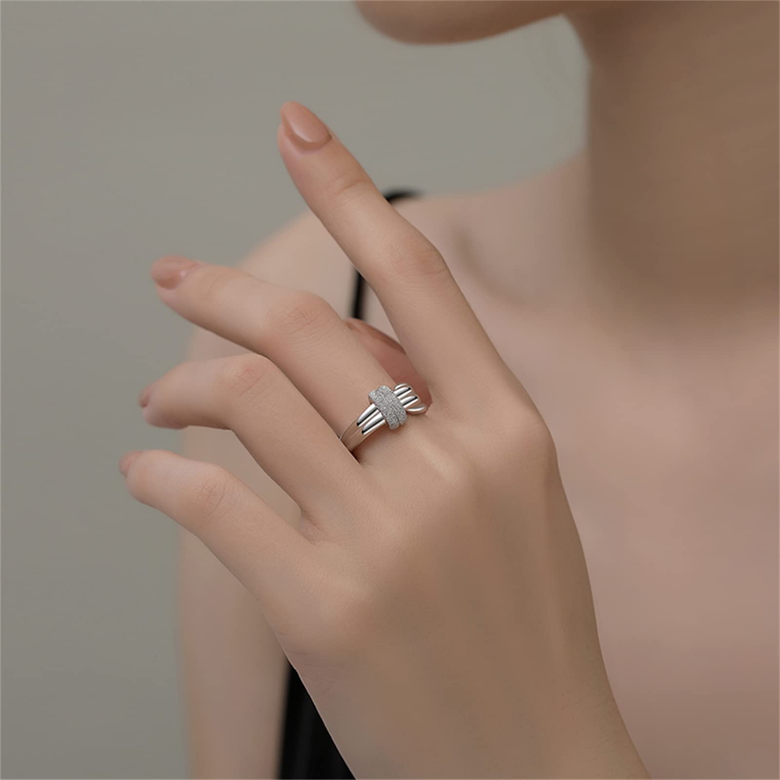 Feng Shui， 925 Sterling dwuwarstwowy Flash diamentowy wiązany pierścionek Retro Eternity węzeł celtycki obrączka regulowane pierścionki biżuteria prezenty dla kobiet