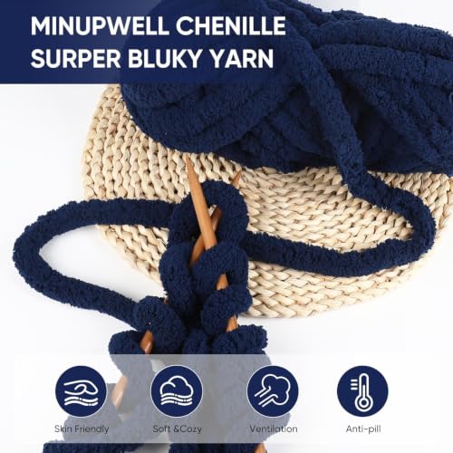 Image of 8 Packs Jumbo Chunky Chenille Yarn - 2040g(72oz) 245 Yards (224m) Bulky Yarn - Chunky Yarn for Hand Knitting Blanket,Cushions, Pet Bed - Soft and Durable(Vintage Blue)
