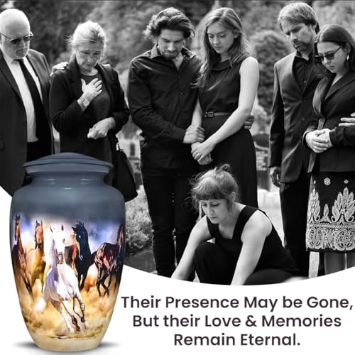 Image of Horse Cremation Urns for Men & Women with Ashes Necklace & Velvet Bag | Running Horses in Desert Theme Urns for Human Ashes Adult Man | Large Urn for Ashes Adult Male & Female - Gray, 220 lbs