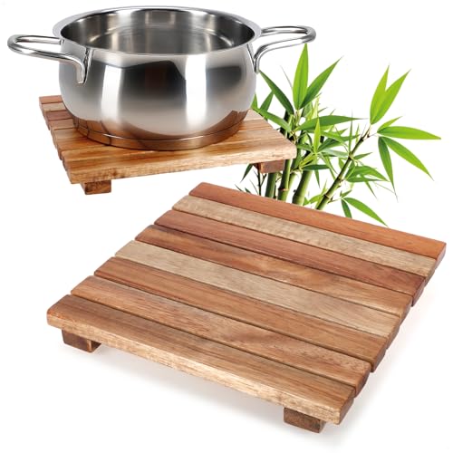 COM-FOUR® 2X Dessous de Plat en Bambou - Bases durables pour casseroles, poêles, cocottes et Assiettes - Support de Casserole Naturel (2 pièces - Bambou...
