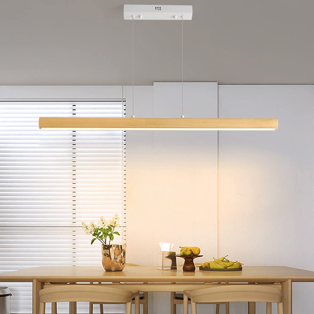 Drewniana lampa wisząca LED Minimalistyczna wisząca listwa sufitowa Liniowy żyrandol, Oprawa oświetleniowa stołu jadalnego, Salon Kuchnia Wyspa Decor Lampy wiszące interesting