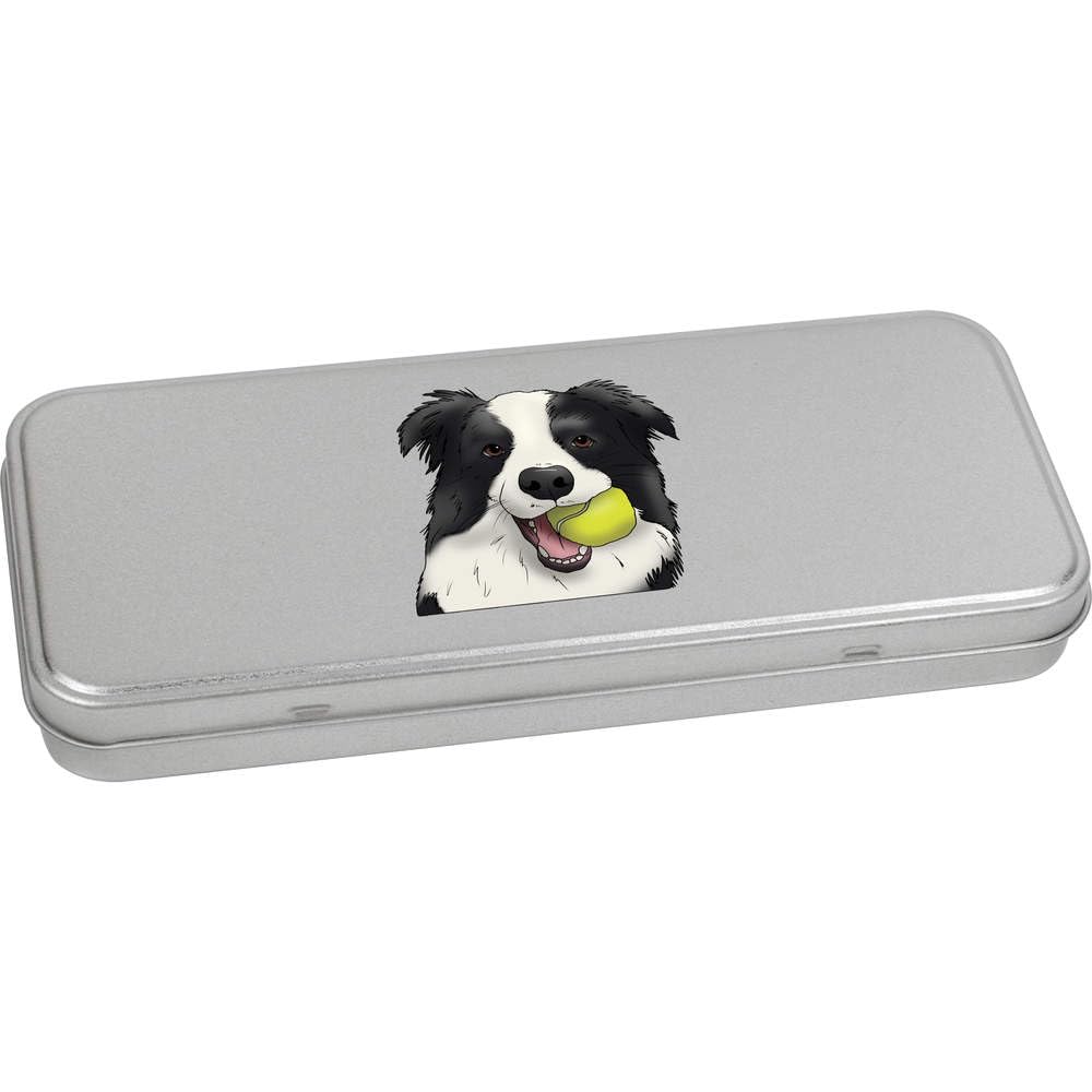 Azeeda 'Border Collie With Ball' Metal Hinged Stationery Tin/Storage Box (TT00207709)