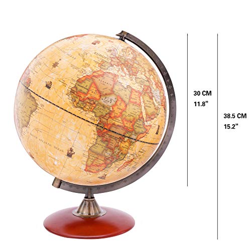 Annova Antique Globe Dia 12-inch / 30 CM with A Wood Base, Vintage Decorative Political Desktop World - Rotating Full Earth Geography Educational - for Kids, Adults, School, Home, Office (Dia 12-inch) - Thumbnail 3