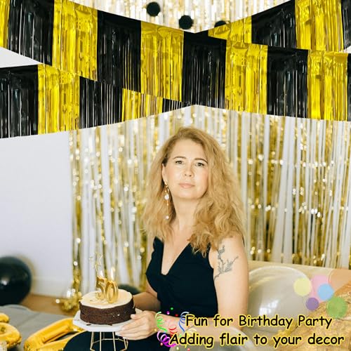 Image of 4 Packs Total 39 Feet Graduation Parade Floats for Trailer Car, Black Gold Foil Fringe Garland Tinsel Streamers Banner Table Skirts for Graduation Homecoming Wedding Birthday Party Decor