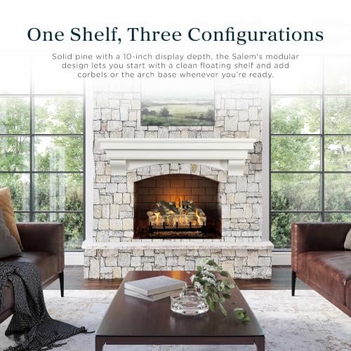 Image of MANTELSDIRECT Mantels Direct Salem Wood Mantel Shelf with Arched Corbels - White 72 Inch | Wooden Rustic Wall Mounted Shelf from Pine Wood - Perfect for Fireplaces, TVs & Decor