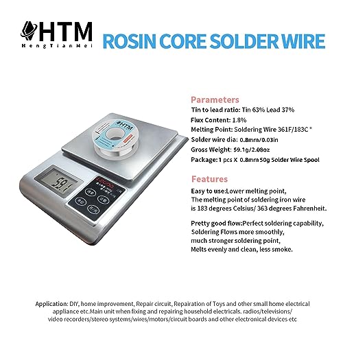 Image of HengTianMei Tin Lead 63 /37 Rosin Core Low Temp Solder Wire For Electronics Components And DIY repair(0.8mm /50g)