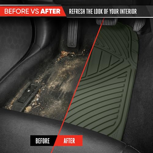 Image of Motor Trend FlexTough Performance All Weather Rubber Car Floor Mats - 3 Piece Floor Mats Automotive Liners for Cars Truck SUV, Heavy-Duty Waterproof (Green)