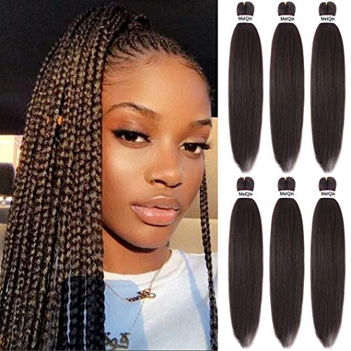 MeiQin Pre Stretched Braiding Hair 22" Yaki Texture Braid Hair Extensions 6Pcs/Lot Mixed Color Hot Water Setting Crochet Twist Hair (22 Inches, 4#)