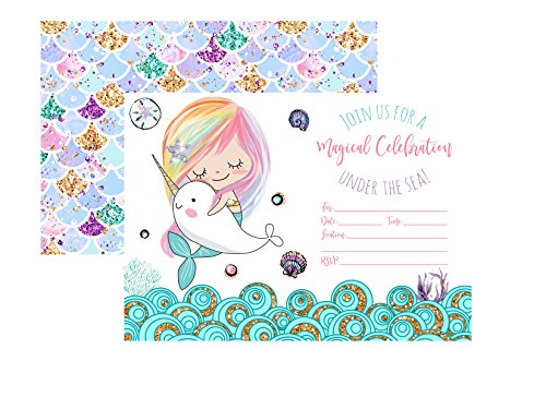 Silly Goose Gifts Magical Celebration Mermaid Narwhal Under The Sea Party Supply (Invite)