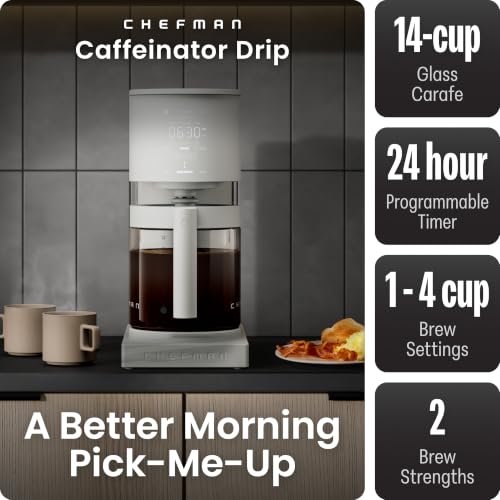 Chefman Caffeinator Programmable Drip Coffee Maker, 14-Cup Glass Carafe with 1-4 Cup Brewing, Classic & Bold Settings, 24-Hour Timer, Customizable Warming Plate, Reusable GoldTone Filter - Concrete - image 2