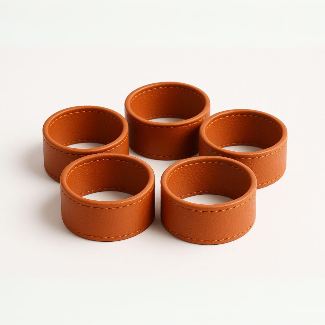 CASA BOTANICAL Hand Crafted Faux Leather Napkin Rings - Set of 6 for Table Decor, Weddings, Dinner Parties, Decorations Orange 1