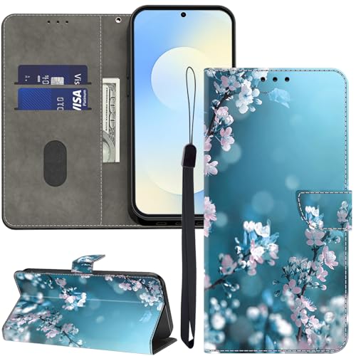 Étui Moto G Play 2024 ALILANG en cuir flip à rabat magnétique motif fleur de prunier