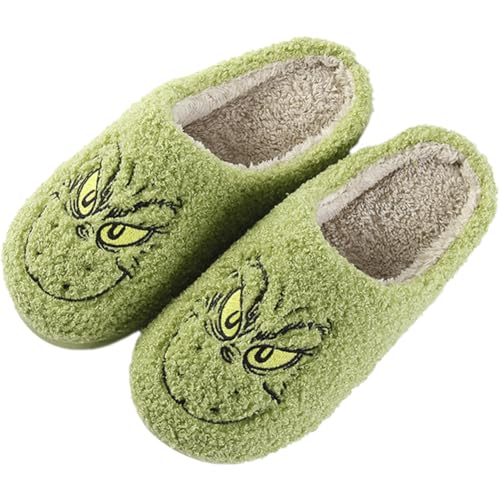 Christmas Plush Slippers - Cartoon Winter Soft Green Merry Women's Men's Slippers