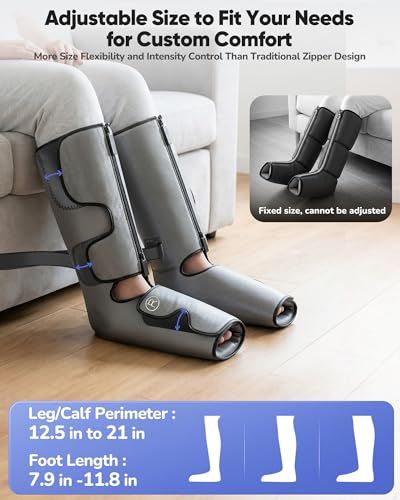 Image of Air Compression Leg Massager with Heat : Foot and Calf Massager for Circulation and Pain Relief - 9 Intensity, 4 Modes, 3 Heating, Vibration, for Sitting /Standing Jobs & Home Use
