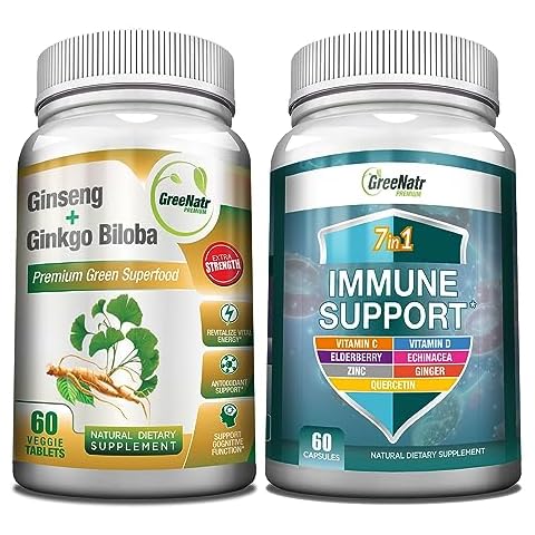 GreeNatr Korean Red Ginseng Root and Ginkgo Biloba and 7 in 1 Immune Support Supplement with Vitamin C, Vitamin D3, Zinc 50mg, Quercetin Cover