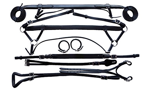Equitem Black Leather Mini Sh Pony Driving Show Training Cart Harness with Red Trim - Thumbnail 3