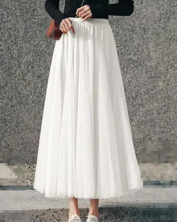 Women's Elastic Mesh Tutu Skirt High Waist Pleated Long Tulle Beach Spring Summer4