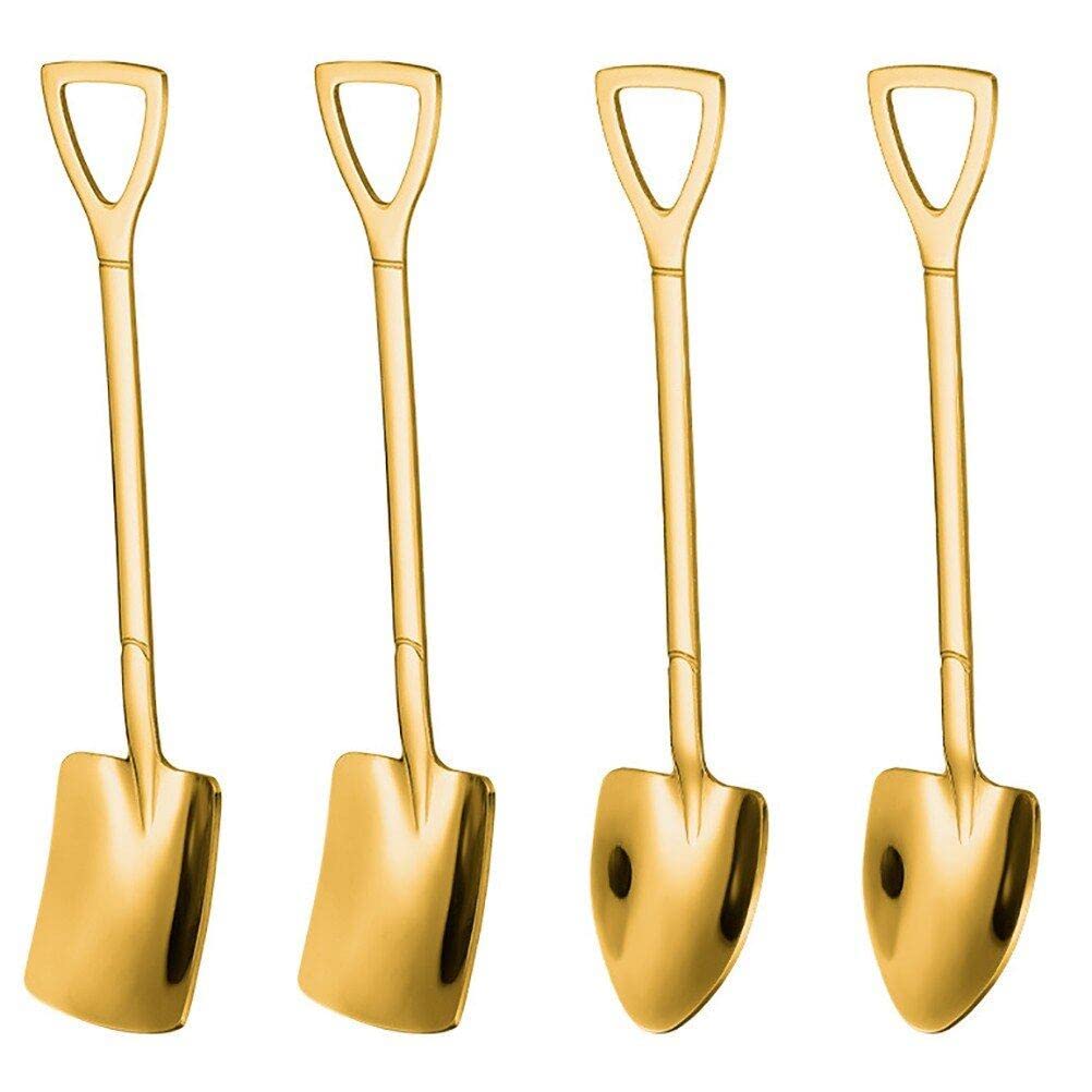 Wudaizhi Gold 4 Pcs Spoon Stainless Steel Coffee Stirring Shape Dessert Spoons For Kitchen Tea Parties (Gold)