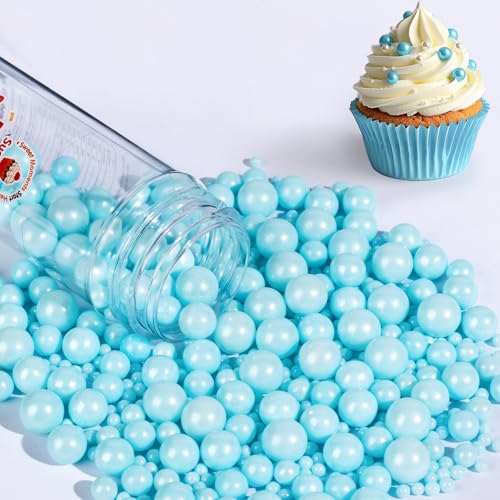 Image of Edible Pearl Sprinkles,Blue Pearl Sugar Sprinkles,130g /4.58oz Mix Size,Baking Edible Cake Decorations,Cupcake Toppers,Cookie Decorating Donuts Ice Cream Toppings,Wedding Birthday Easter Holiday Baby Shower Party Supplies
