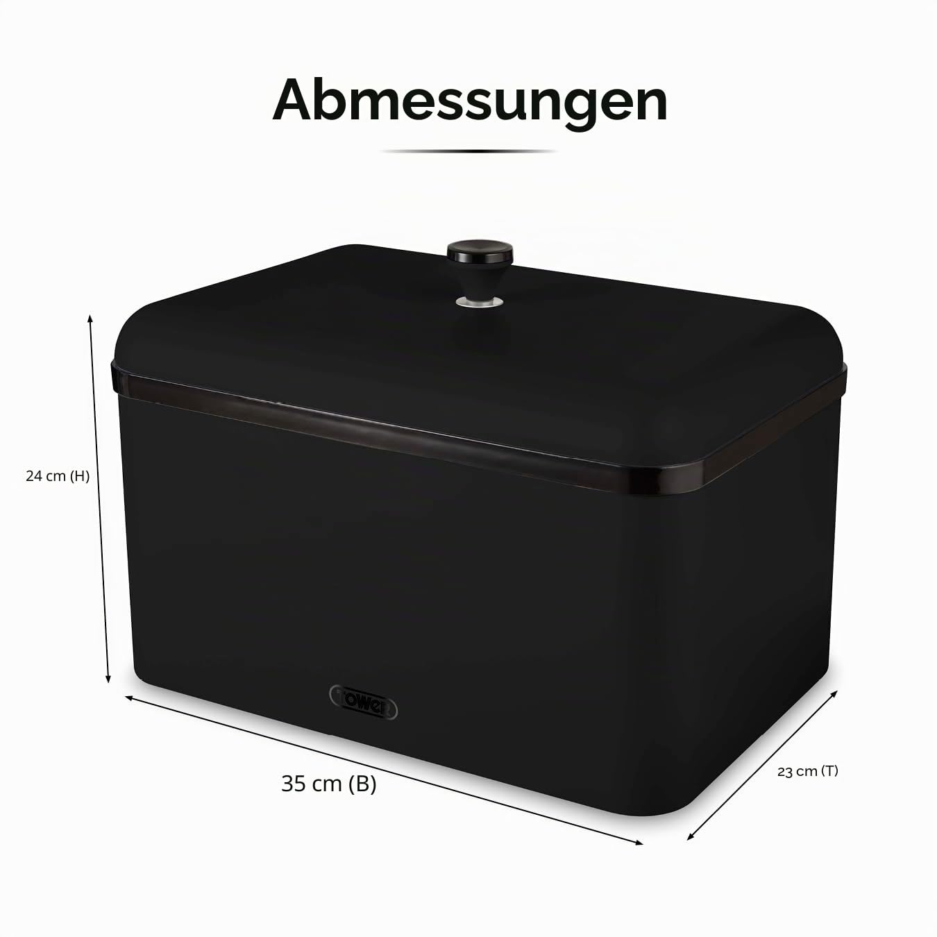 Tower T826136BLK Sera Brotkasten, schwarz und geräucherter Rand, Edelstahl