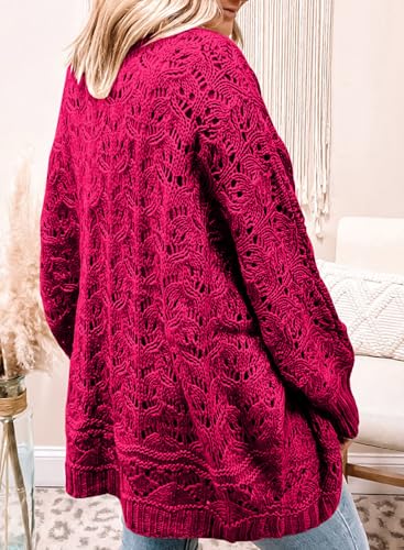 Image of Eytino Womens Plus Size Crochet Cardigan Sweater Long Sleeve Hollow Out Open Front Cardigans Outwear(1X-5X)