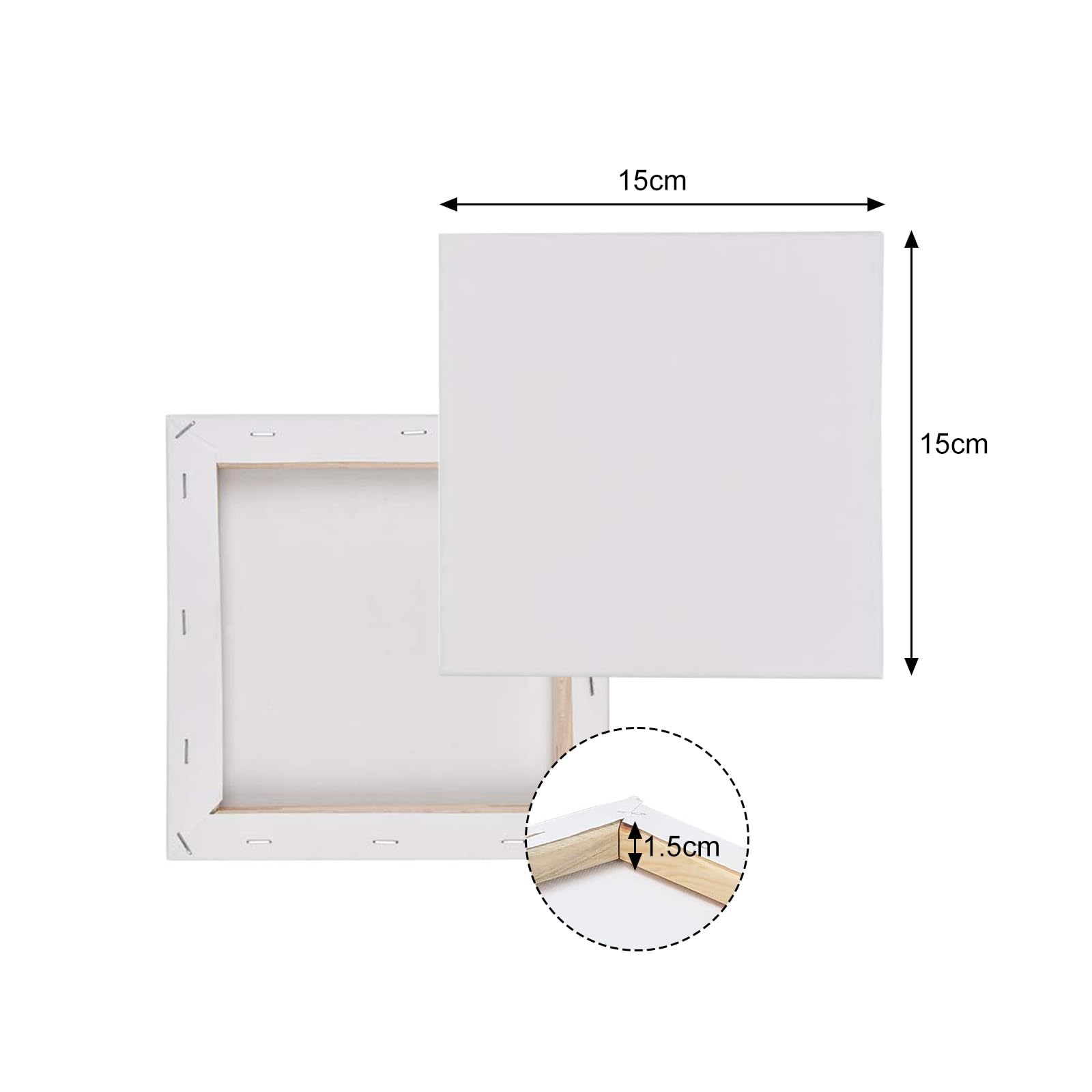 15 x 15 cm Leinwand Set, 6 Stück Baumwolle Leinwände zum Malen, Weiß, für Öl- und Acrylmalerei