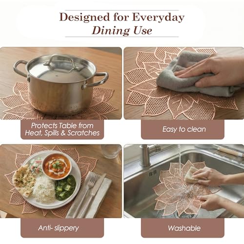 Image of Kuber Industries 4 Pcs Set Leather Side Table Mats | Washable Placemat /Dining Table Mat for Wedding and Family Functions | Patta Design - Copper